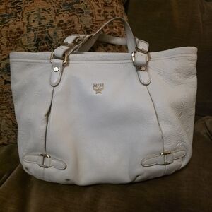 MCM White Leather Tote Bag